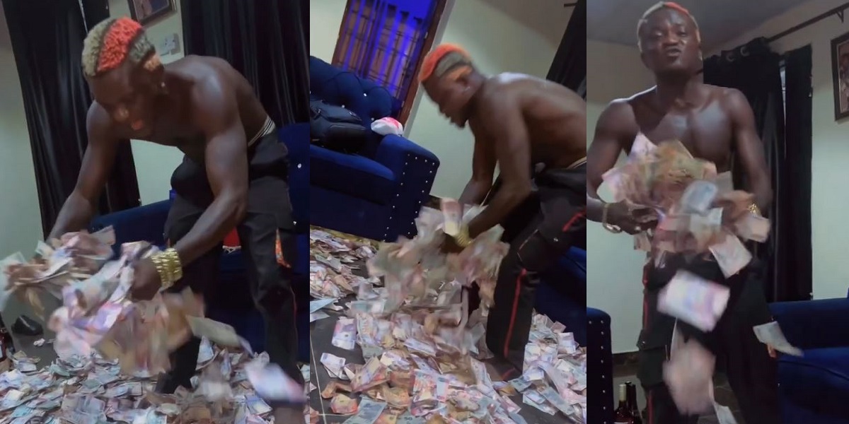 “Nobody has cashed out like me” – Singer Portable brags as he flaunts wads of cash fans sprayed him at an event (Video)
