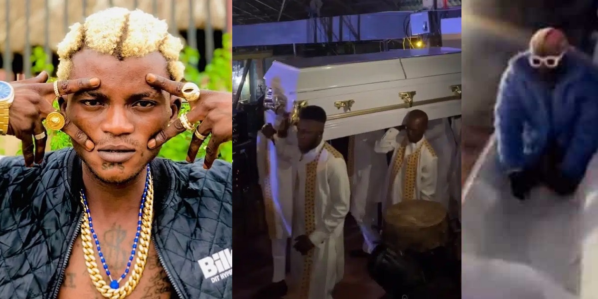 Singer Portable makes grand entrance at his show in white coffin (Video)