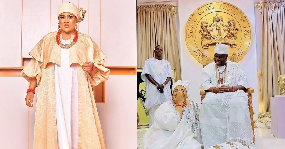 Nkechi Blessing gets compliments from Ooni of Ife for entertaining him with her dance skills at an event (Video)