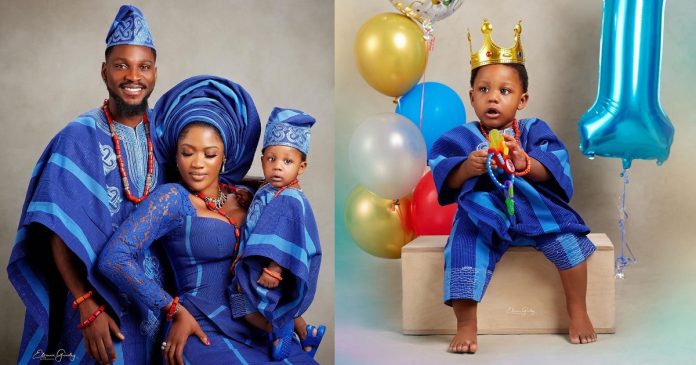 Tobi Bakre reveals his son's face as he celebrates his first birthday.