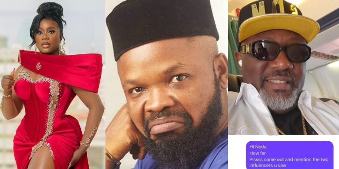 Chat between Instagram comedian, Nons Miraj and OAP Nedu surfaces amid accusations of an affair with Dino Melaye (Screenshots)