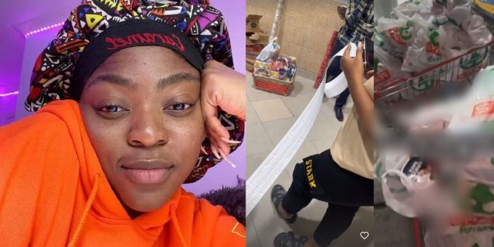 “Go shopping with your man” – Comedienne, Caramel Plug tells ladies after her man spent N815k on her groceries (Video)