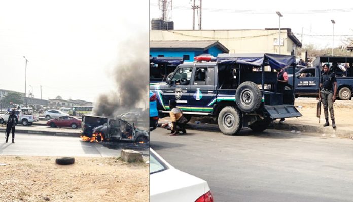 POLICE AND BURNT POLICE TANK