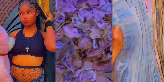 Proud Delta-based exotic dancer shows off money she makes daily, netizens reacts (Video)