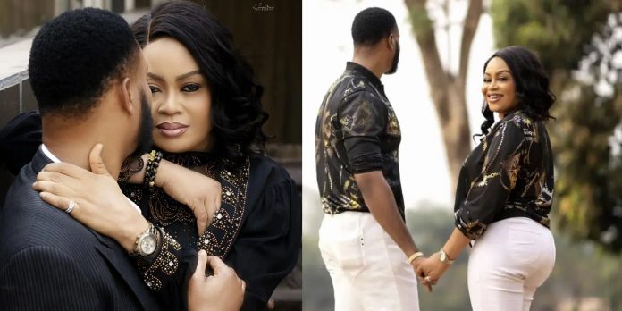 Veteran actress, Nkiru Sylvanus releases pre-wedding photos, conceals fiancé’s face