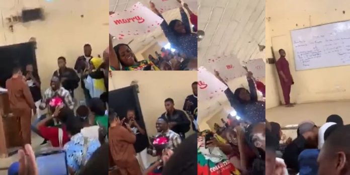 Adorable moment UNILORIN student proposed to his girlfriend in front of class and got a “yes” (Video)