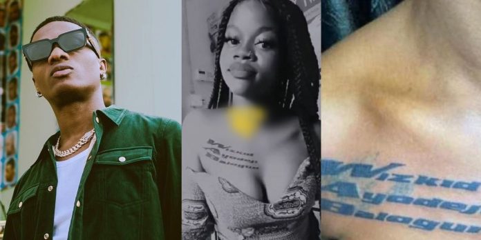 Lady tattoos Wizkid’s full name on her chest (Video)