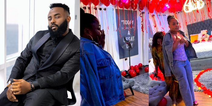 VJ Adams sparks dating rumours with actress Bimbo Ademoye as he treats her to romantic surprise on her 32nd birthday (Video)