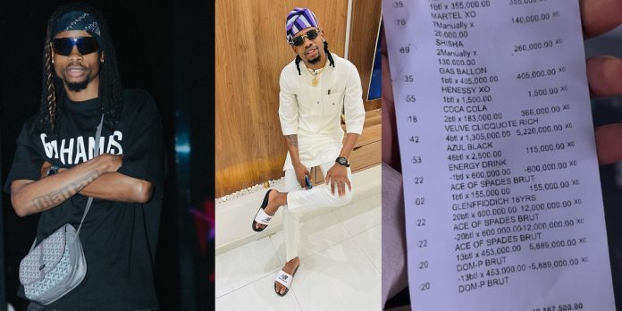 Actor Yhemo Lee shows off receipt of over N40m spent on drinks in one night, fans reacts