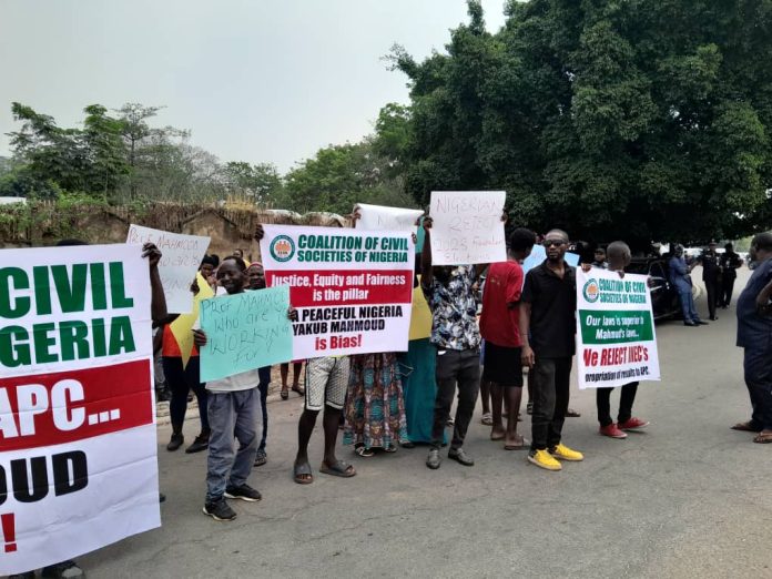 CSOs protest at INEC headquarters in Abuja