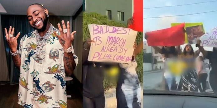 Davido’s fans storm Lagos street to protest over his prolonged absence from social media (Video)