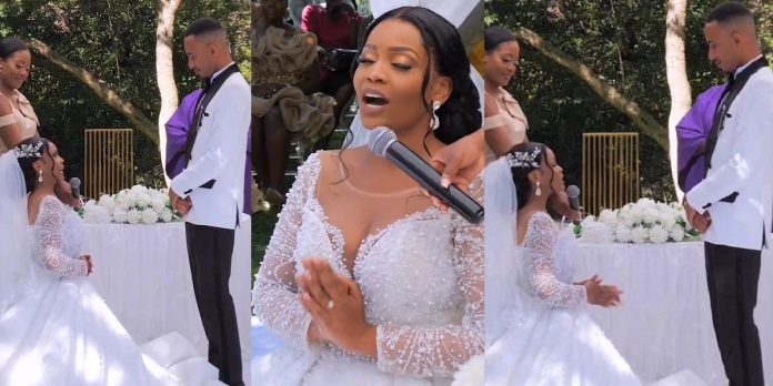 “I shall be a submissive wife” – Bride kneels to reaffirm her vows to her husband (Video)