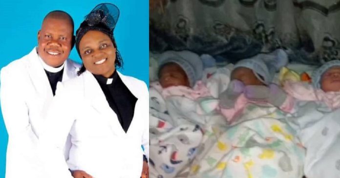 Jubilation as Nigerian pastor and his wife welcome triplets after 23 years of waiting