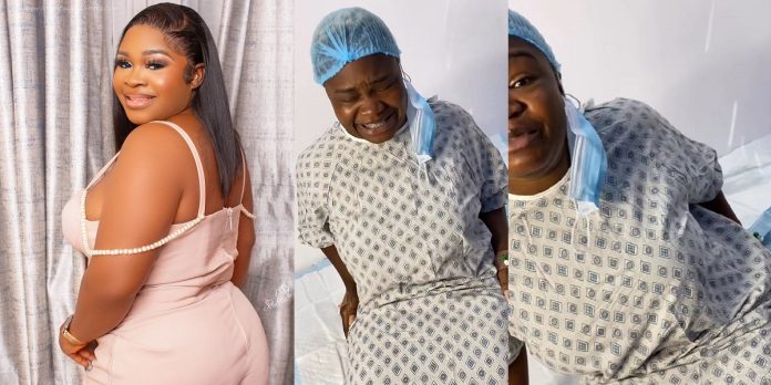 “Please pray for me” – Actress Olaide Oyedeji pleads as she undergoes second surgery on her butt (Video)