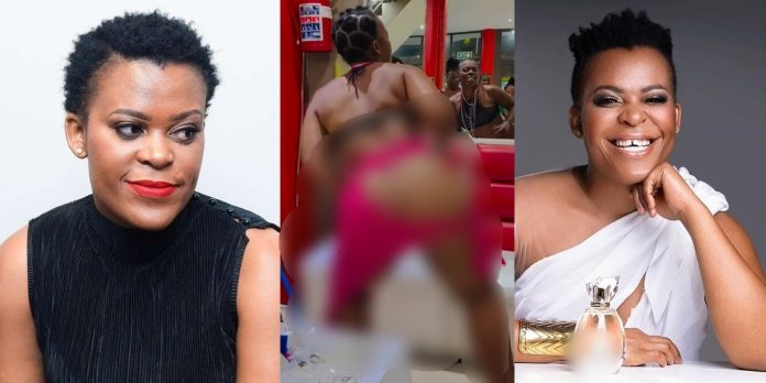 South African dancer, Zodwa Libram reacts after being called out for dancing with her bare bum on display (video)