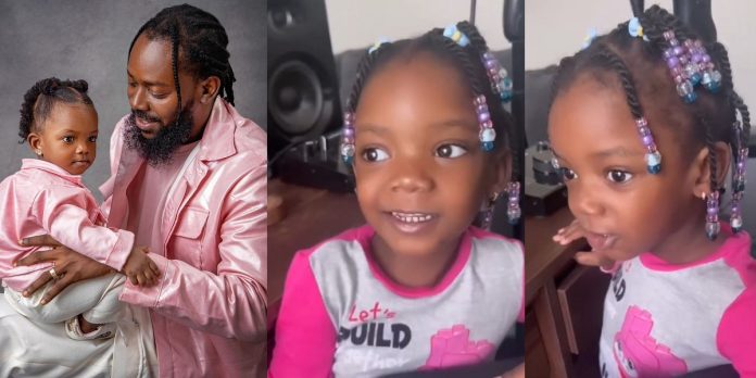 “They grow so fast” – Fans react to adorable video of Adekunle Gold’s daughter, Deja singing his latest song (Watch)