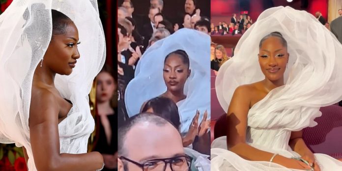 “Those sitting behind her must be pissed” – Singer Tems slammed over outfit to the 2023 Oscars (photos)