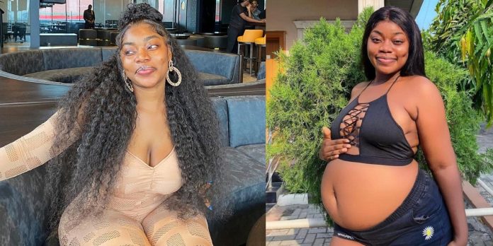 “Belle don enter” – Skit maker, Ashmusy says as she teases fans with baby bump photo