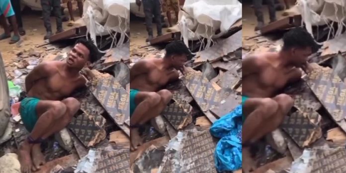 Drama as young man goes berserk in popular Tejuosho Market in Lagos (Video)