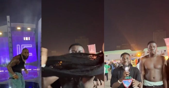 “Everybody in my area must smell it” – Excited fan reveals after grabbing Davido’s singlet during concert (Video)