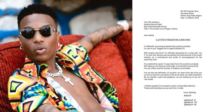 Fan writes letter to Wizkid to request a special song