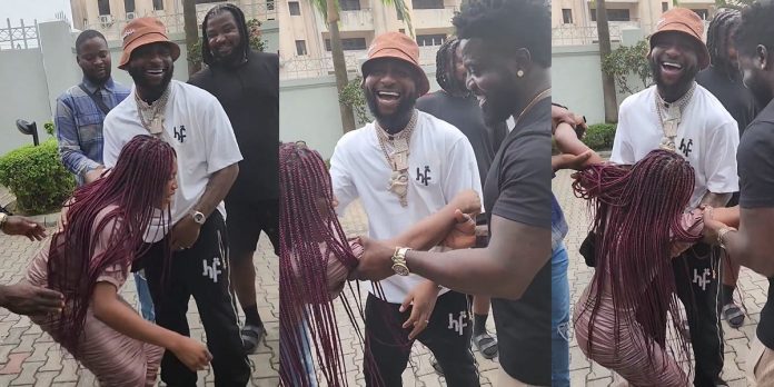 “I’m a huge fan” – Actress, Iyabo Ojo’s PA goes wild with excitement as she meets Davido (Video)