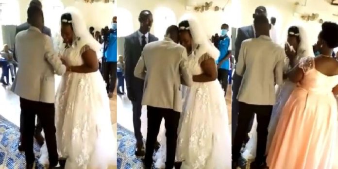 “Na she know wetin her eyes don see” – Reactions as bride breaks down in uncontrollable tears during her wedding (Video)