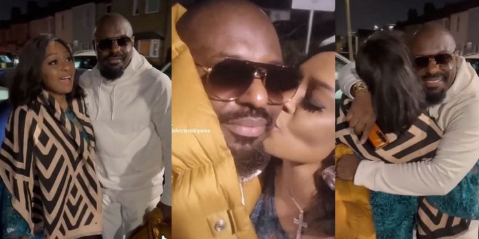 “Ran into my ex-boyfriend” – Actress, Victoria Inyama reunites with Jim Iyke after years apart, kisses him (Video)