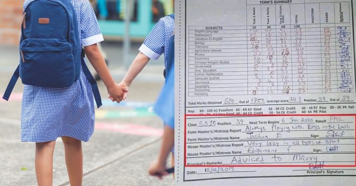 “Always playing with boys in the bush, advised to marry” – Mother shares daughter’s result slip and remarks from teacher