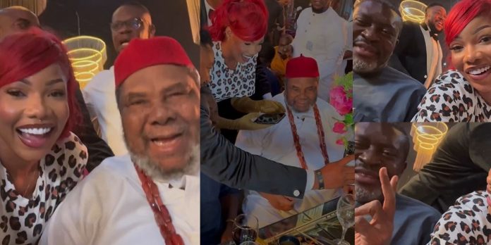 BBNaija star, Tacha, excited as she meets veteran actors, Pete Edochie, Kanayo O. Kanayo for the first time (Video)