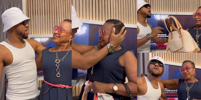 “Phenomenal mama” – Actor, Charles Okocha serenades mum, gifts her designer bag in heartwarming video (Watch)