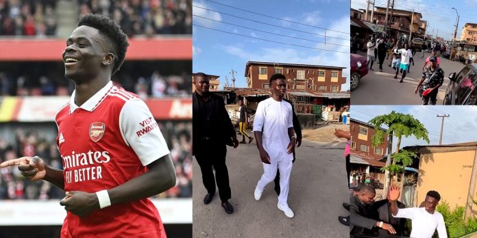 Nigerian football fans screamed in excitement after spotting Arsenal star Bukayo Saka in Lagos (video)