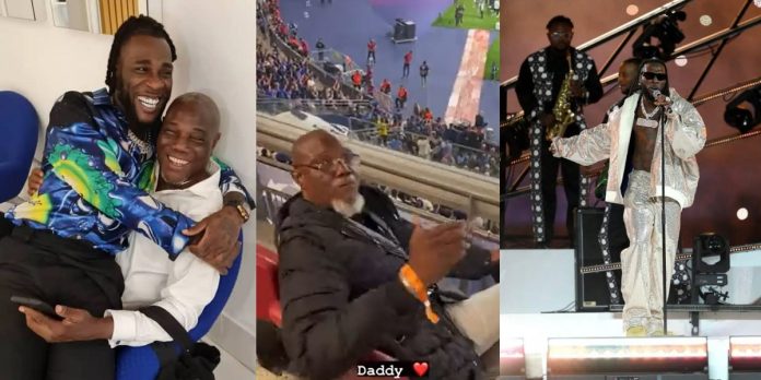 “Proud daddy moment” – Burna Boy’s dad beams with joy as he watches his son perform at UEFA champions league final (Video)
