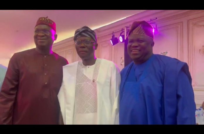 Fashola, Sanwo-Olu, Ambode at the reception for President Tinubu