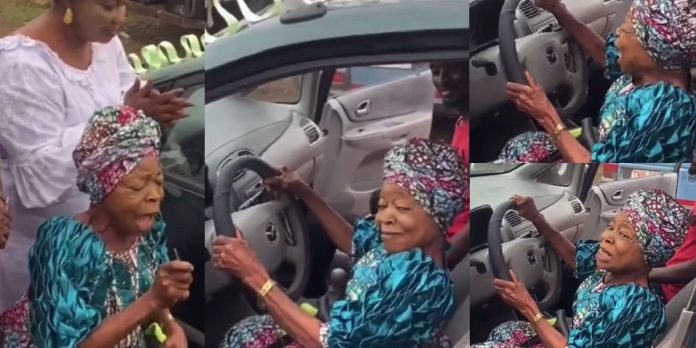 Veteran actress, Iya Gbonkan ecstatic as she receives brand new car from a fan (Video)