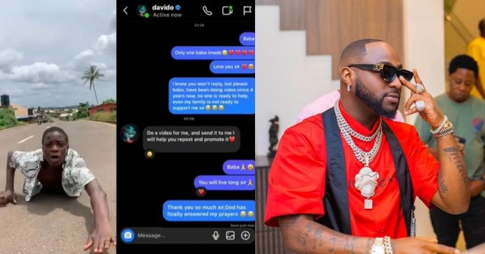 “Davido don change my story” – Nigerian boy rolls on the floor, leaks chat with singer (Video)