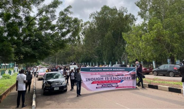 Enugu residents protest against sit-at-home