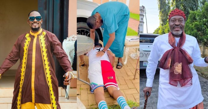 “He is a legend” – Junior Pope prostrates as he meets Kanayo O. Kanayo (video)