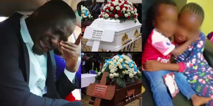 Kenyan man weeps inconsolably as he buries his two children sta.bbəd to dəath by their mother (Photos)