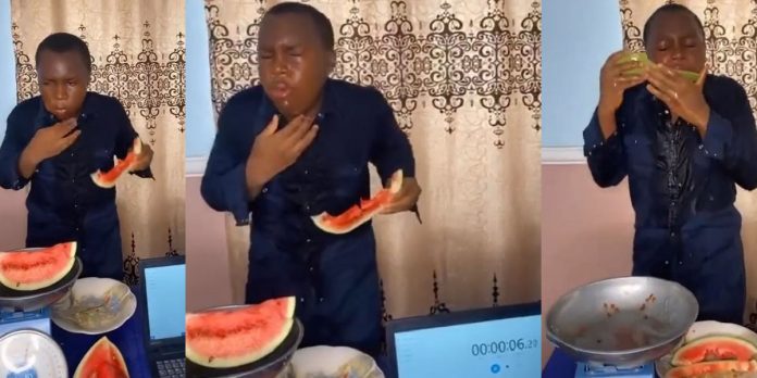 Nigerian boy completes Guinness World Record attempt for most watermelon eaten in 30 seconds (video)