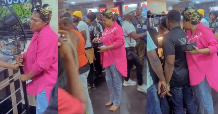 Nigerian lady shares video of Toyin Abraham barefooted in a fast food restaurant