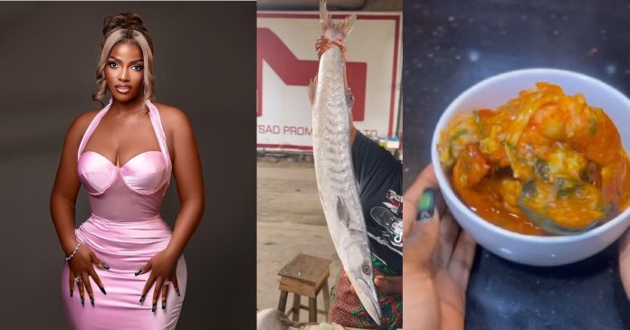 “Someone’s salary for a meal” - Reactions as Hilda Baci makes soup with N60K fish (Video)