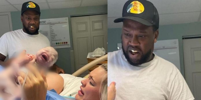 Trending photos of man looking stunned as his woman birthed their child stirs reactions