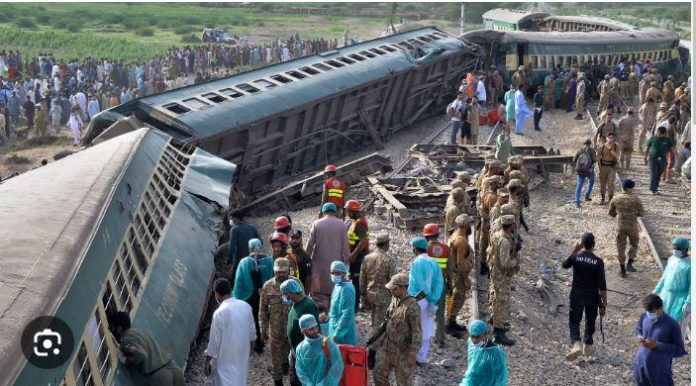 Wreckage of the Pakistan train crash