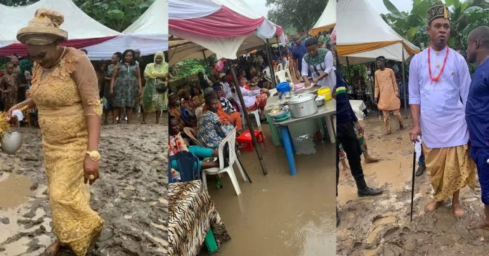 Newlywed couple and their guests defy heavy rain to celebrate their wedding