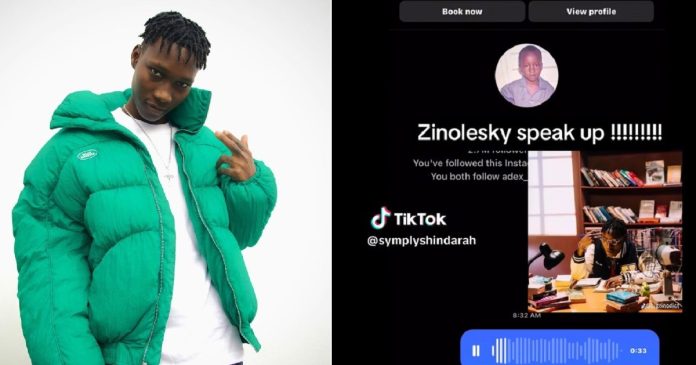 “You’re looking lean, please speak up” - Concerned fan tearfully queries Zinoleesky (Voice recording)