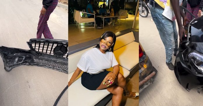 “Give me the keys” – Tacha seizes tricycle after it bashed her Benz