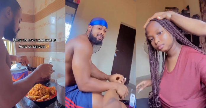 Nigerians gush over intentional man as video of him showering his partner with love and food goes viral (WATCH)