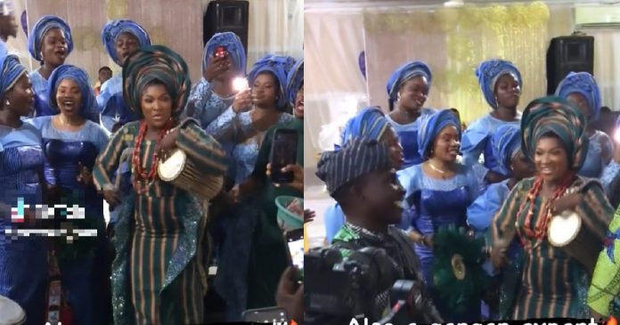 “‎As a guest I would empty my pocket” – Reactions as beautiful bride wows at her wedding ceremony with talking drums (VIDEO)