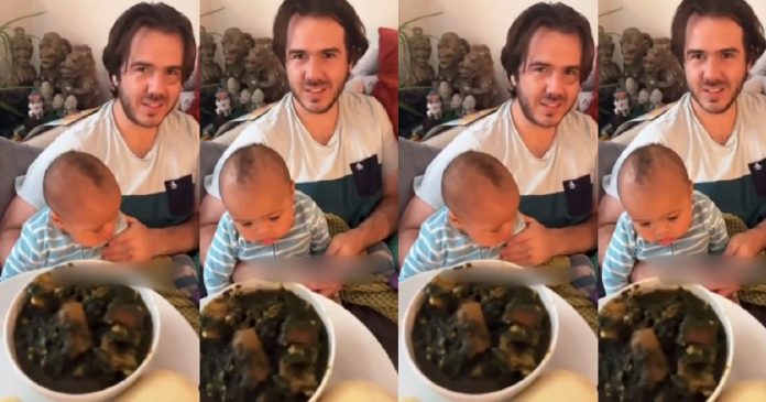 Caucasian Man Rejects His Nigerian Wife's Pounded Yam And Soup, Leaving Netizens In Stiches (Watch)